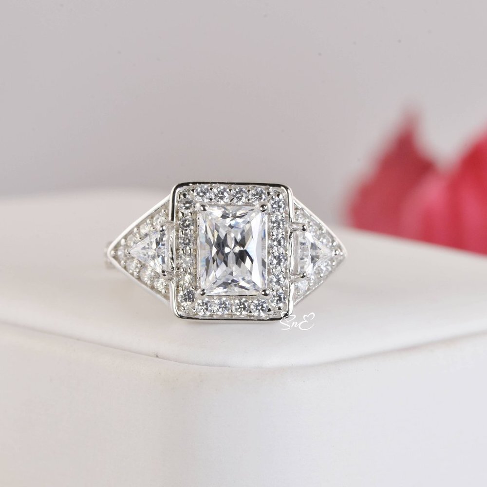 NEW 925 STERLING SILVER RADIANT ENGAGEMENT RING 7